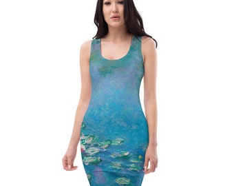 Claud Monet"s  Water Lilies Dress ,All Over Print Aesthetic Mini Dress ,Classic Art Dress ,All-over print Sublimation Cut & Sew Dress