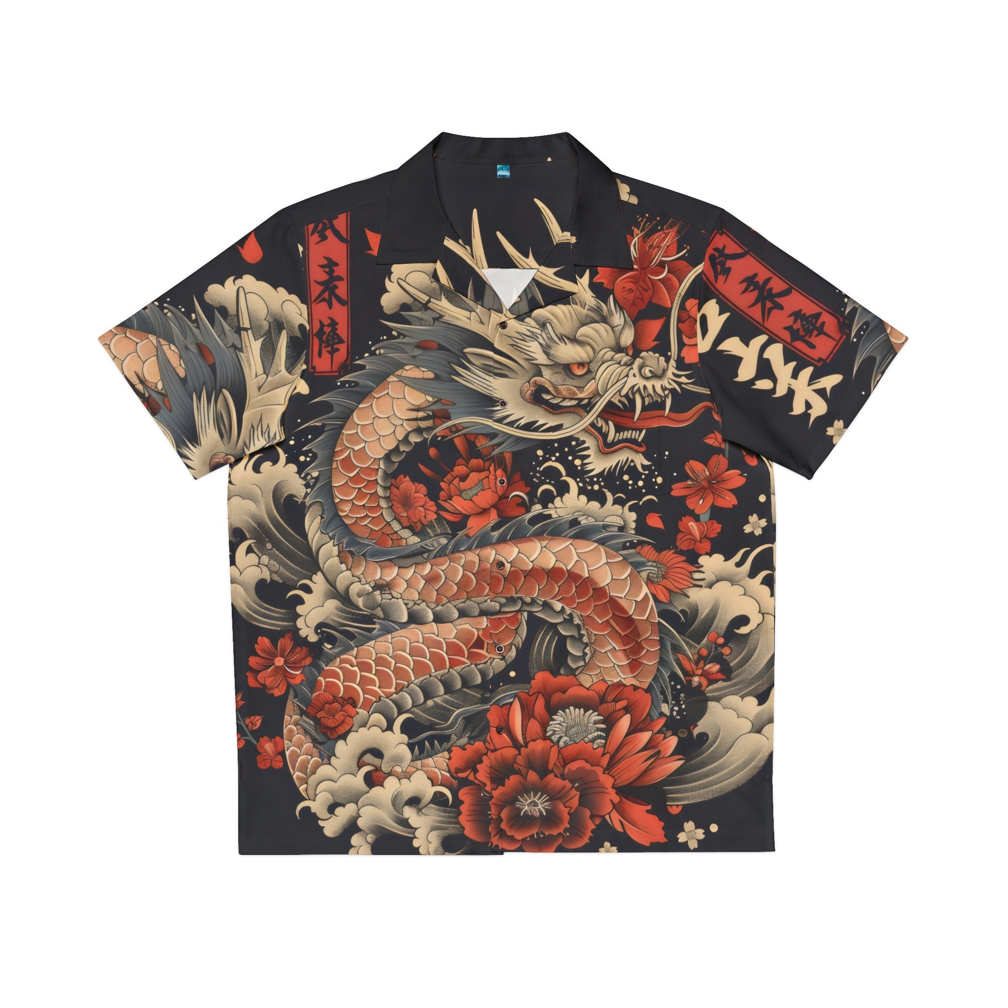 Vintage Japanese Art Men's Hawaiian Shirt (AOP),Japanese Steetwear ,Trendy Hawaiian Shirt