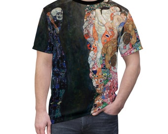 Gustav Klimt&#39;s Life and Death Unisex Cut & Sew T-shirt ,All Over Vintage Aesthetic T-shirt