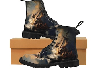 Rembrandt van Rijn's The Storm on the Sea of Galilee Men's Canvas Boots ,Vegan Leather Aesthetic Art print Mens Boots