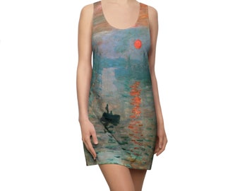 Claude Monet's Impression Sunrise Dress ,All Over Print Aesthetic Mini Dress ,Classic Art Dress ,Sublimation Cut and Sew Dress