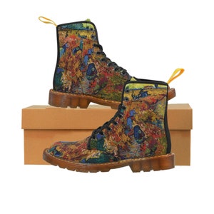 Vincent van Gogh's The Red Vineyard Canvas Boots ,All over aesthetic Art Women's Canvas Boots ,Vegan Leather Boots