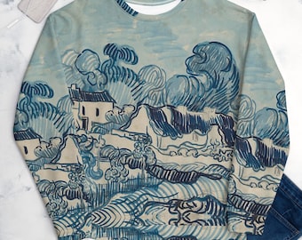 Vincent van Gogh&#39;s Landscape with Houses Sweatshirt ,Unisex All Over Print Aesthetic Sweatshirt ,Classic Art Sweatshirt