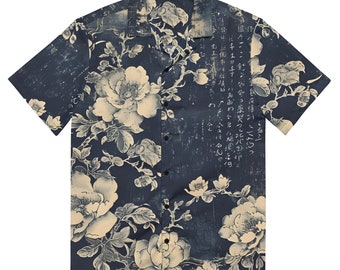 Camisa con botones unisex de arte japonés vintage