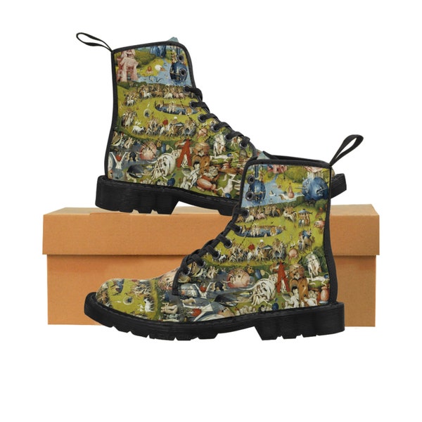 The garden of earthly delights  - Hieronymus Bosch All over aesthetic Art  Women's Canvas Boots ,Vegan Leather Boots