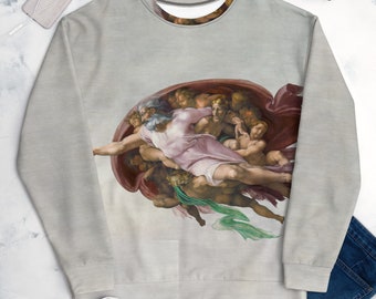 Sweat-shirt La Création d’Adam de Michelangelo Buonarroti, Sweat-shirt esthétique unisexe all-over imprimé, Sweat-shirt d’art classique