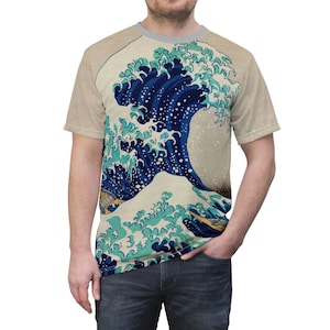Katsushika Hokusai&#39;s The Great Wave off Kanagawa Unisex Cut & Sew T-shirt ,All Over Print Aesthetic Fine Art T-shirt