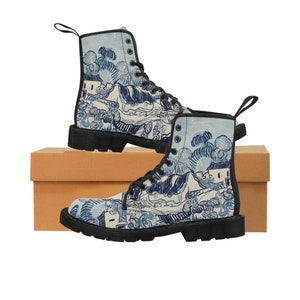 Vincent van Gogh's Landscape with Houses Men's Canvas Boots,Cute Aesthetic Mens Boots,Trendy Art inspired Shoes