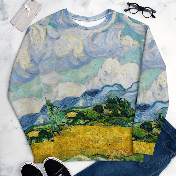 Vincent Van Gogh's Wheat Field with Cypresses Sweatshirt ,Unisex All Over Print Aesthetic Sweatshirt ,Classic Art Sweatshirt