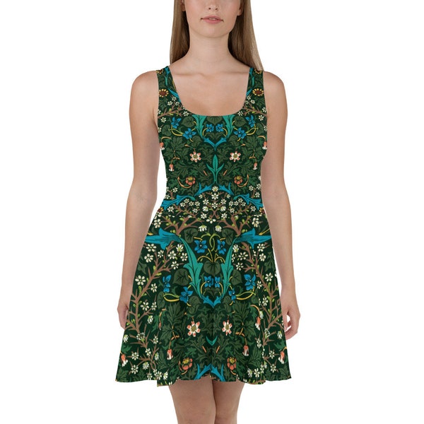 William Morris Tulpe Muster Skater Kleid, All Over P [rint Aesthetic Fine Art Kleid