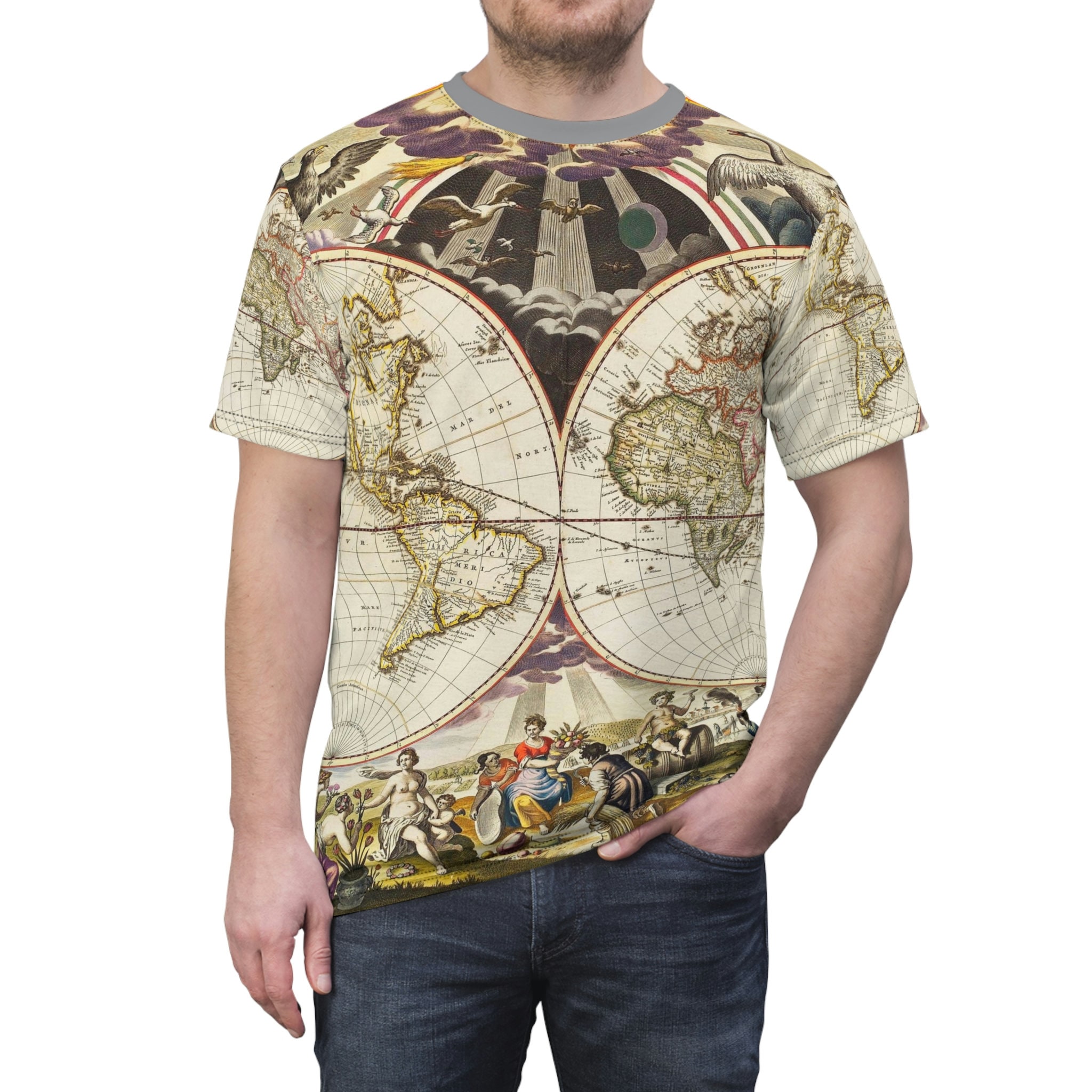 Vintage Map  Unisex Cut & Sew T-shirt ,All Over Vintage Aesthetic T-shirt