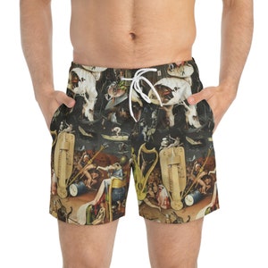 Hieronymus Bosch's The Garden of Earthly Delights Mens Swim Trunks (AOP),All Over Print Aesthetic Fine Art Mens Swim Trunks