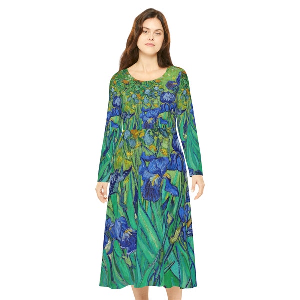 Robe de danse à manches longues pour femmes Irieses de Vincent Van Gogh (AOP), robe de beaux-arts esthétiques, robe longue à la mode