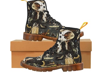 Hieronymus Bosch&#39;s Garden of Earthly Delights  Women&#39;s Canvas Boots,Classic Surreal Art Boots ,  Renaissance Gothic Art Boots