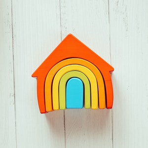 Waldorf Wooden House Colorful Natural Solid Wood 5 Piece Waldorf Educational Toy