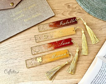 Gold first name bookmark - In resin - Handmade in France - Gift idea