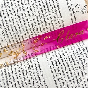 Blue purple pink or red resin first name bookmark. Gift idea. Pink