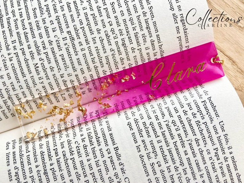 Blue purple pink or red resin first name bookmark. Gift idea. Pink