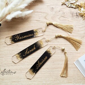 Gold and black first name bookmark in resin, handmade. Gift idea image 1