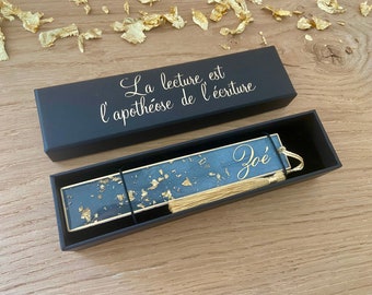 Marque-page prénom or et blanc, coffret lecteur - En résine - Fait main en France - Idée cadeau