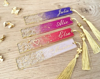 Gold and pink first name bookmark - Resin - Handmade in France - Gift idea