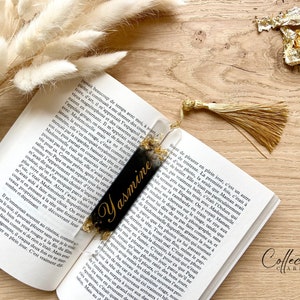 Gold and black first name bookmark in resin, handmade. Gift idea Sans coffret