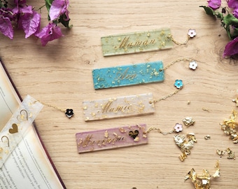 Marque-page personnalisé fleur en résine or rose blanc violet vert ou bleu. Idée cadeau, cadeau personnalisé, cadeau petit prix