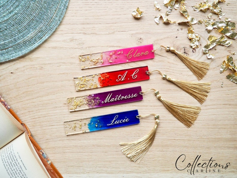 Blue purple pink or red resin first name bookmark. Gift idea. image 1