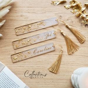 Gold and white first name bookmark - Resin - Handmade in France - Gift idea