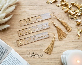 Gold and white first name bookmark - Resin - Handmade in France - Gift idea