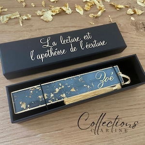 Gold and white first name bookmark, reader box - Resin - Handmade in France - Gift idea
