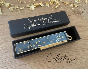 Gold and white first name bookmark, reader box - Resin - Handmade in France - Gift idea