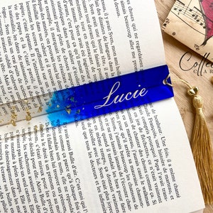 Blue purple pink or red resin first name bookmark. Gift idea. Blue