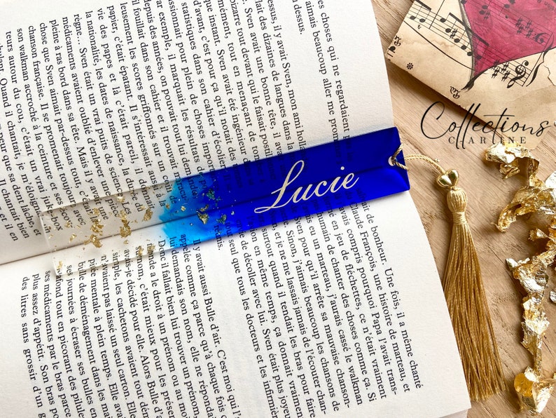 Blue purple pink or red resin first name bookmark. Gift idea. Blue