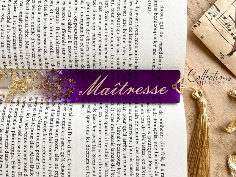 Blue purple pink or red resin first name bookmark. Gift idea. Purple