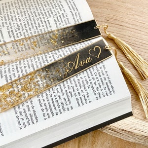 Gold and black first name bookmark - Resin - Handmade in France - Gift idea