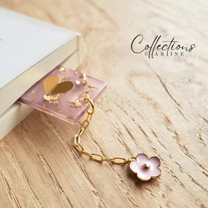 Personalized flower bookmark in resin gold pink white purple green or blue. Gift idea image 7
