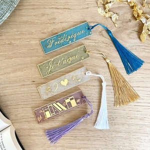 Bookmark first name resin gold white purple green or blue - Gift idea