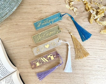 Bookmark first name resin gold white purple green or blue - Gift idea
