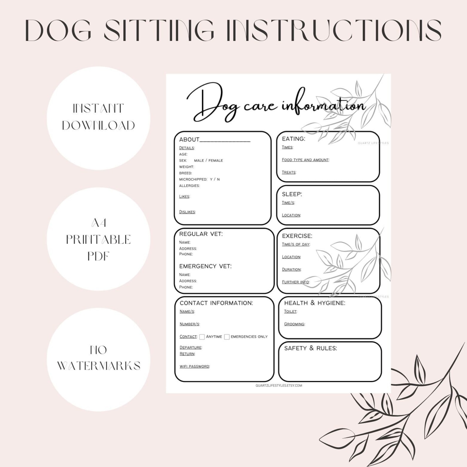 Dog Sitting Instructions Example