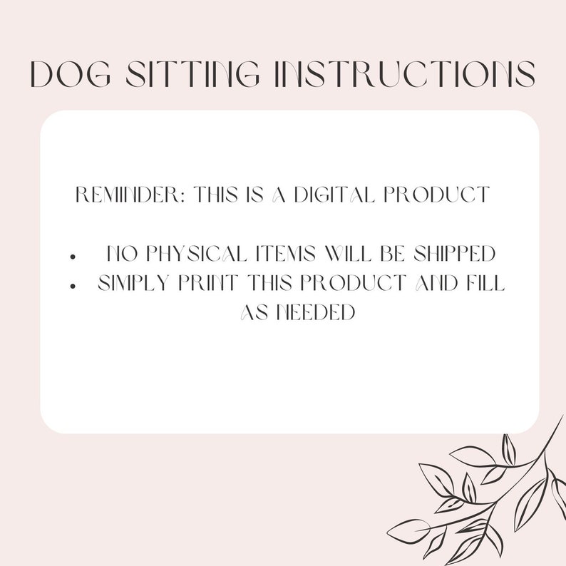Dog Sitting Instructions Printable PDF Template Dog Sitter Etsy