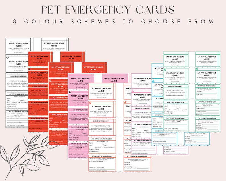 Pet Emergency Cards | My Pet May Be Home Alone Cards | PDF Printable - Etsy