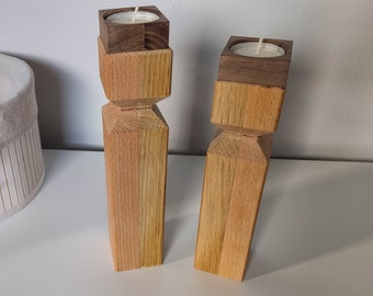 Set of 2 wooden tea light holders | Wooden decoration for candles made of solid wood | Oak, Beech and Nut Tealight Holder