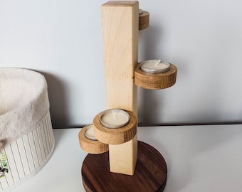 Tealight holder for 4 wooden tealights | Wooden decoration for candles made of solid wood | Walnut, maple and oak tealight holder