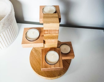 Tea light holder for 4 tea lights made of wood | Wooden decoration for candles made of solid wood | Oak and beech tea light holder