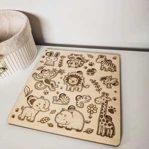 Children's plug-in puzzle wild animals made of wood Jigsaw Puzzles for Toddlers with Animals Montessori wooden games for children image 1