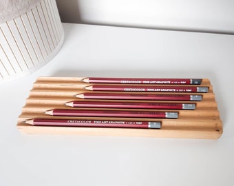 Wooden pen holder for desk | Desk organization for pens | Pen tray for office