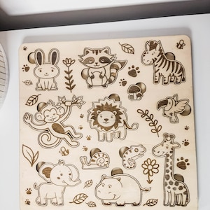 Children's plug-in puzzle wild animals made of wood Jigsaw Puzzles for Toddlers with Animals Montessori wooden games for children image 5