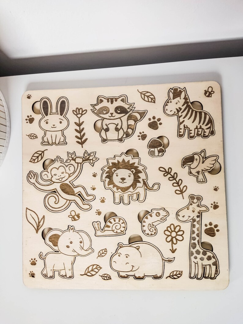 Children's plug-in puzzle wild animals made of wood Jigsaw Puzzles for Toddlers with Animals Montessori wooden games for children image 5