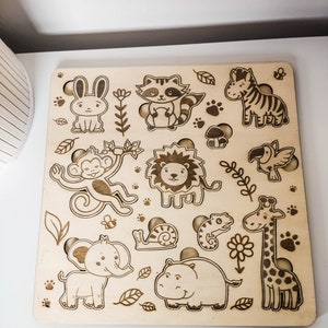 Children's plug-in puzzle wild animals made of wood Jigsaw Puzzles for Toddlers with Animals Montessori wooden games for children image 2